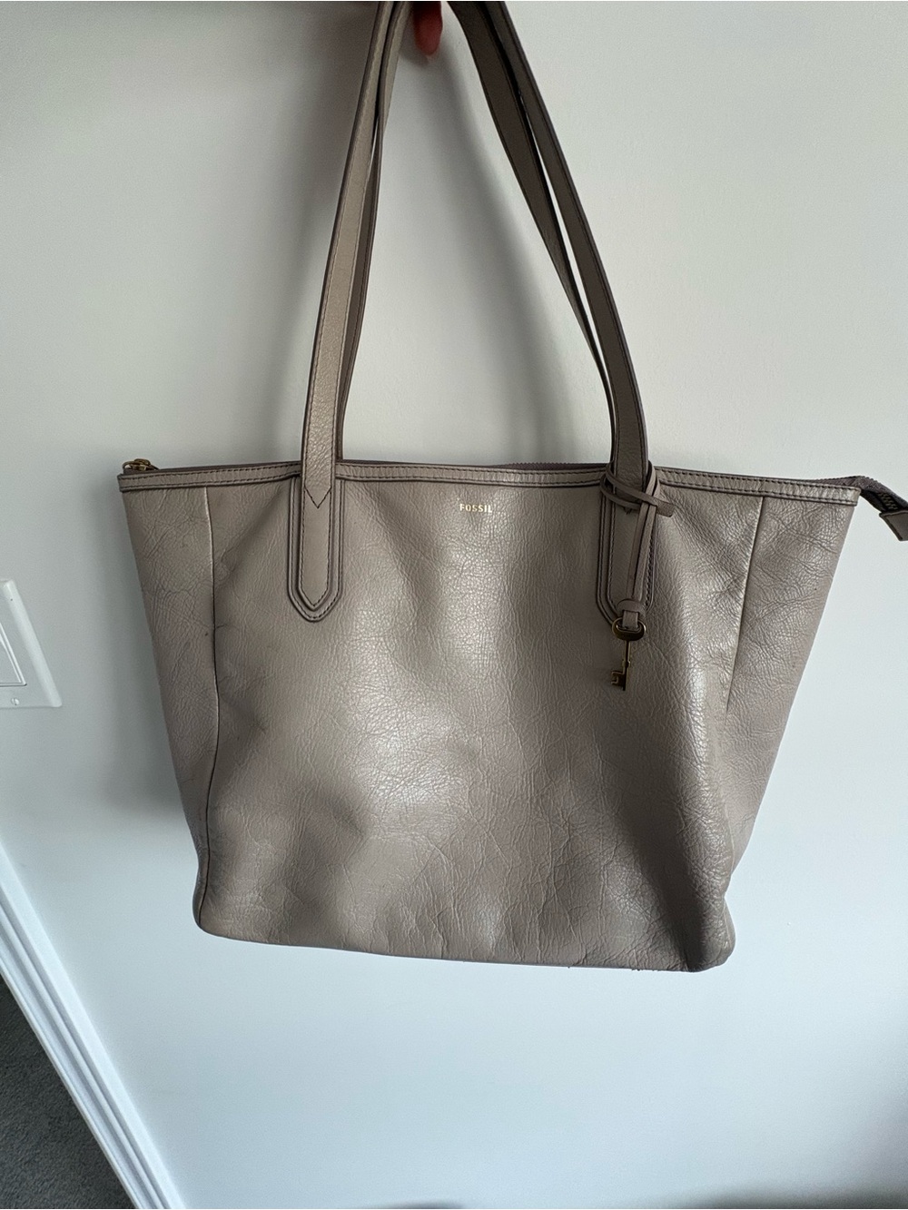 Fossil Taupe Leather Tote